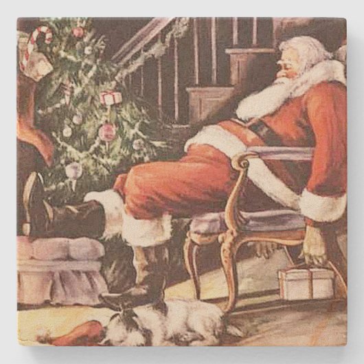 サンタクロースの疲れたクリスマス ストーンコースター (正面)
