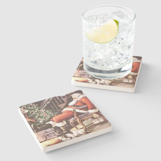 サンタクロースの疲れたクリスマス ストーンコースター (横)