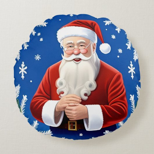 サンタクロースの笑顔 クリスマスの喜び 🎅 ラウンドクッション (正面)