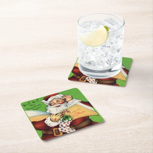 サンタクロースの素敵な人々のリスト スクエアペーパーコースター (インサイチュ)