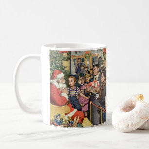 サンタクロースの膝の上の少年、ヴィンテージのクリスマスの願い コーヒーマグカップ
