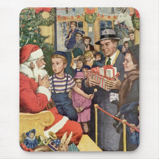 サンタクロースの膝の上の少年、ヴィンテージのクリスマスの願い マウスパッド (正面)