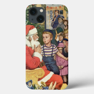 サンタクロースの膝の上の少年、ヴィンテージのクリスマスの願い iPhone 13ケース