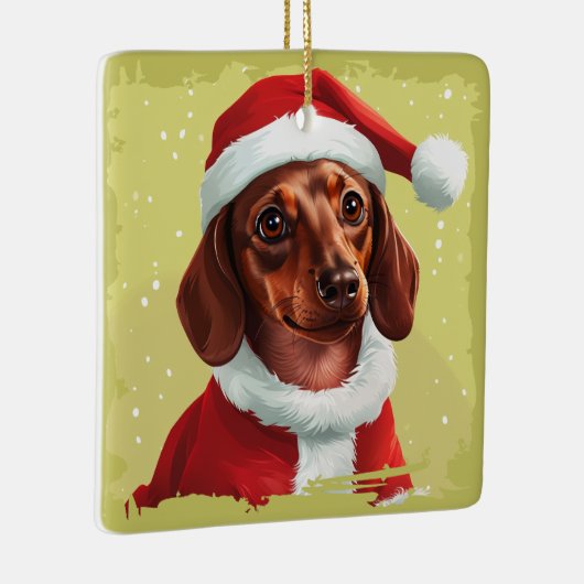 サンタクロースの衣装を着たダックスシュント – クリスマス1 セラミックオーナメント (右)