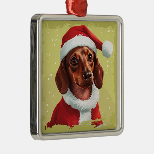 サンタクロースの衣装を着たダックスシュント – クリスマス1 メタルオーナメント (右)