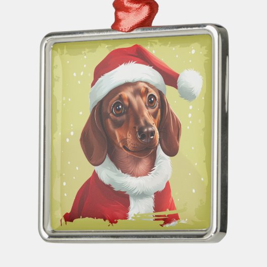 サンタクロースの衣装を着たダックスシュント – クリスマス1 メタルオーナメント (左)