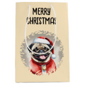 サンタクロースの衣装を着たパグ – クリスマス1 ミディアムペーパーバッグ (正面)