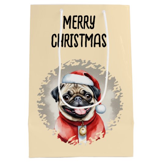サンタクロースの衣装を着たパグ – クリスマス1 ミディアムペーパーバッグ (裏面)
