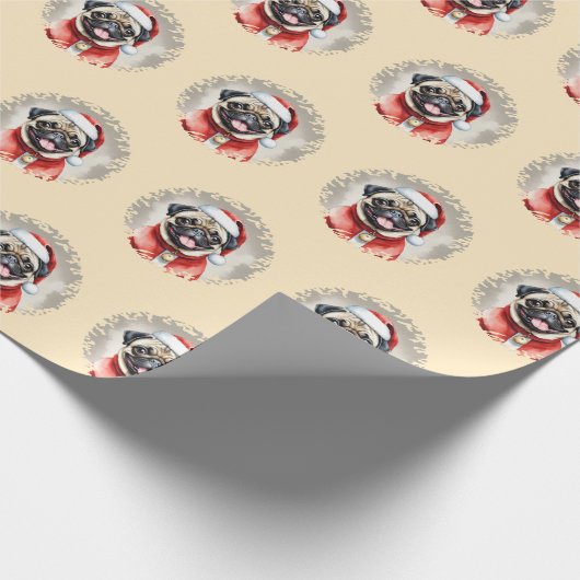 サンタクロースの衣装を着たパグ – クリスマス1 ラッピングペーパー (角)