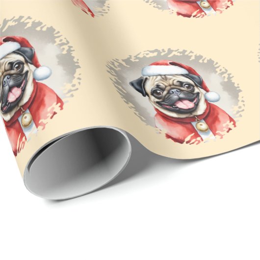 サンタクロースの衣装を着たパグ – クリスマス1 ラッピングペーパー (ロールコーナー)
