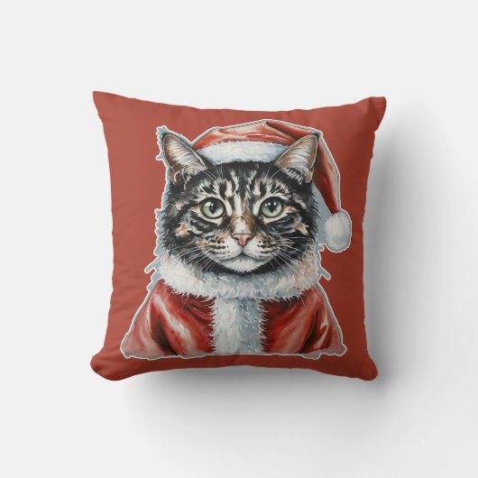 サンタクロースの衣装を着た猫 – クリスマス1 クッション (正面)