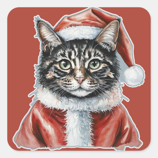 サンタクロースの衣装を着た猫 – クリスマス1 スクエアシール (正面)