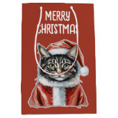 サンタクロースの衣装を着た猫 – クリスマス1 ミディアムペーパーバッグ (正面)