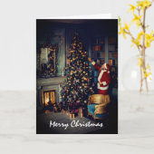 サンタクロースの訪問、クリスマスグリーティング カード (黄色い花)