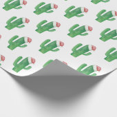 サンタクロースの赤い帽子と緑のクリスマスサボテン ラッピングペーパー (角)