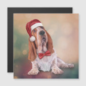 サンタクロースの赤い帽子にバスセットハウンド (正面/裏面)