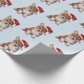 サンタクロースの赤い帽子のウェルシュコーギーの子犬 ラッピングペーパー (角)