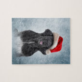 サンタクロースの赤い帽子の犬ニューファウンドランド ジグソーパズル (横)