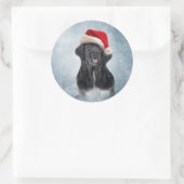 サンタクロースの赤い帽子をかぶった犬のニューファンドランド ラウンドシール (バッグ)