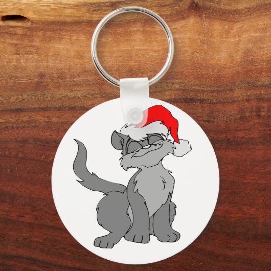 サンタクロースの赤い帽子をかぶった猫 キーホルダー (正面)