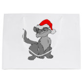 サンタクロースの赤い帽子をかぶった猫 ラージペーパーバッグ (正面)