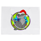 サンタクロースの赤い帽子をかぶった猫 ラージペーパーバッグ (裏面)