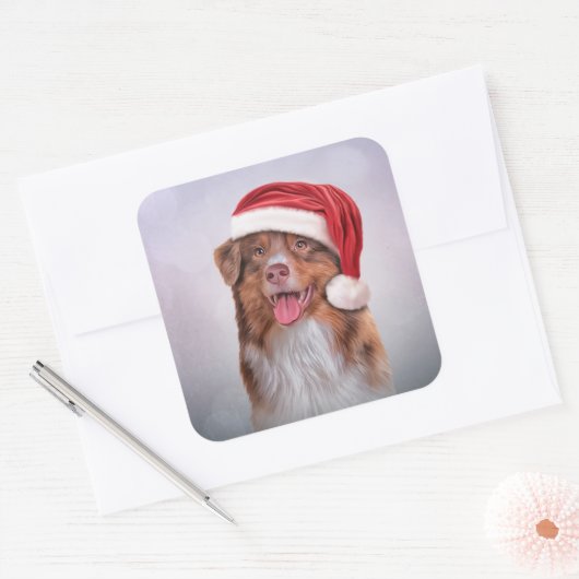 サンタクロースの赤帽子のオーストラリアの羊飼い3 スクエアシール (封筒)