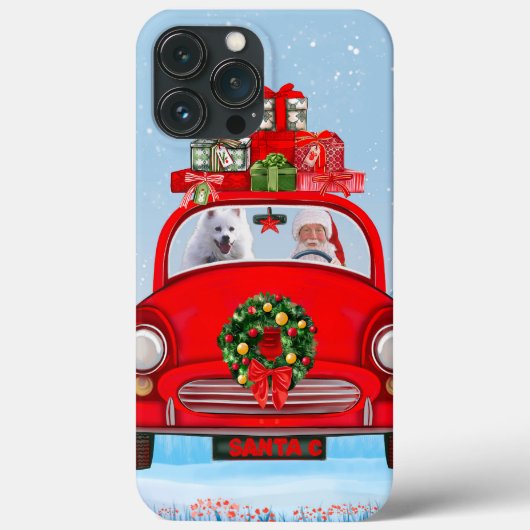 サンタクロースの車に乗ったアメリカン・エスキモー・ドッグ Case-Mate iPhoneケース (裏面)