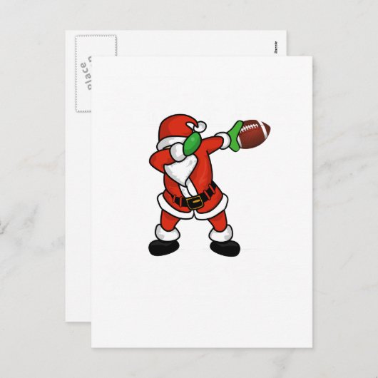 サンタクロースの軽く押えるクリスマスのフットボールの接地 シーズンポストカード (正面/裏面)