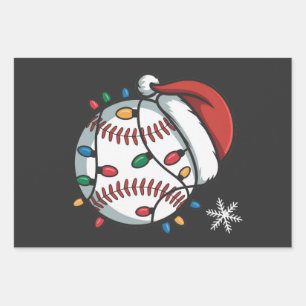 サンタクロースの野球 クリスマスの野球ボールとスノーマン ラッピングペーパーシート