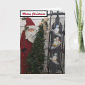 サンタクロースの雪だるまのそりカード シーズンカード (正面)