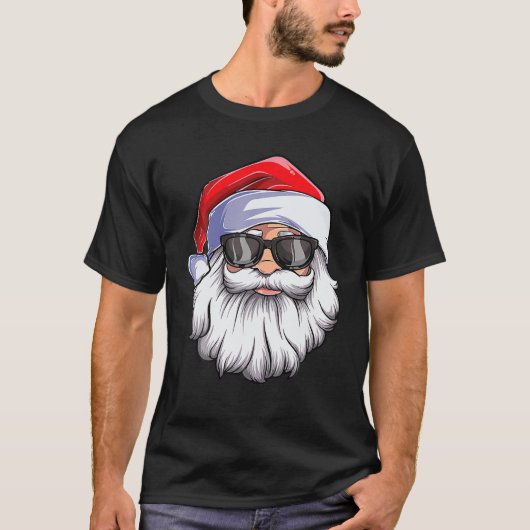 サンタクロースの面白い顔のサングラスと帽子とヒゲ Tシャツ (正面)