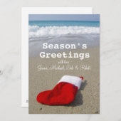 サンタクロースの靴下の美しいビーチ シーズンカード (正面/裏面)