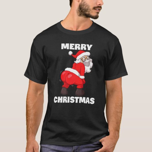 サンタクロースの顔マスクメリークリスマス Tシャツ (正面)