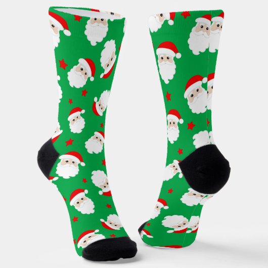 サンタクロースの顔 クリスマスギフト プリント ソックス (傾斜あり)