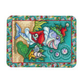 サンタクロースの魚の話、ヒトデ、貝類のバッグ マグネット (横)