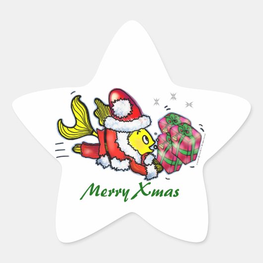 サンタクロースの魚 – おもしろいかわいいクリスマスシール 星シール (正面)