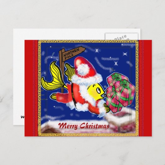 サンタクロースの魚 – おもしろいかわいいクリスマス漫画 シーズンポストカード (正面/裏面)