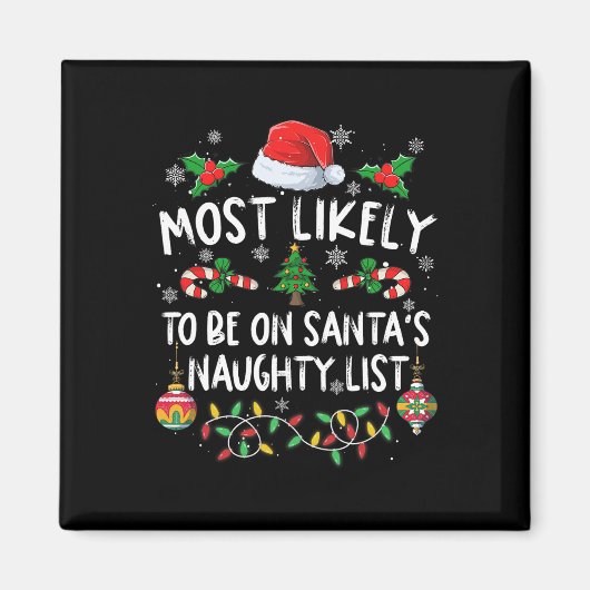 サンタクロースのNaugに行きそうな家族のクリスマス マグネット (正面)