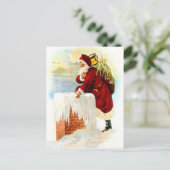 サンタクロースはおもちゃが付いている煙突を通って来ています ポストカード (スタンド正面)