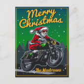サンタクロースはオートバイのメリークリスマスに乗る シーズンポストカード (正面)