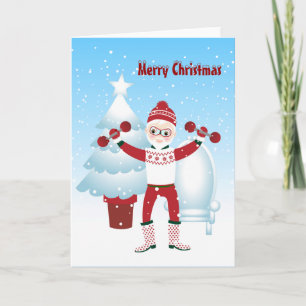 サンタクロースはクリスマスのための適合を得ます シーズンカード