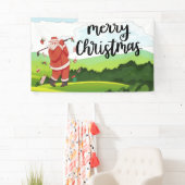 サンタクロースはクリスマス休暇でゴルフをしている 横断幕 (インサイチュ)