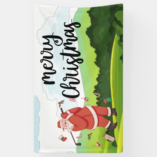 サンタクロースはクリスマス休暇でゴルフをしている 横断幕 (縦)