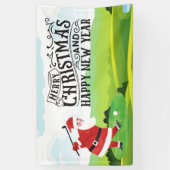 サンタクロースはクリスマス休暇でゴルフをしている 横断幕 (縦)