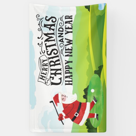 サンタクロースはクリスマス休暇でゴルフをしている 横断幕 (縦)