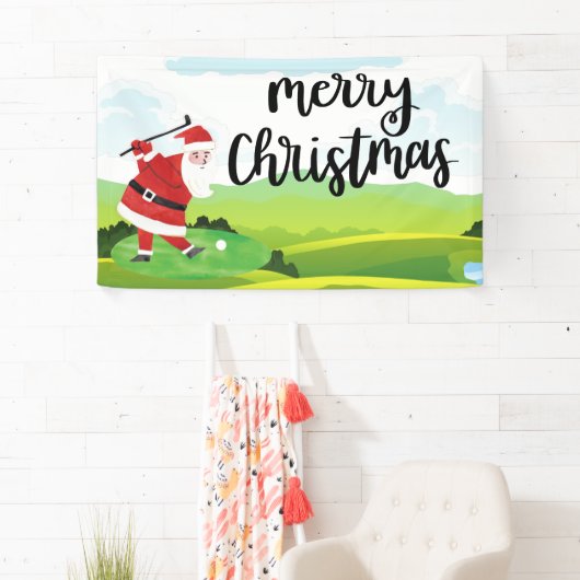 サンタクロースはクリスマス休暇でゴルフをしている 横断幕 (インサイチュ)