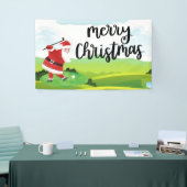 サンタクロースはクリスマス休暇でゴルフをしている 横断幕 (トレードショー)