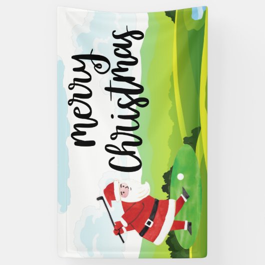 サンタクロースはクリスマス休暇でゴルフをしている 横断幕 (縦)