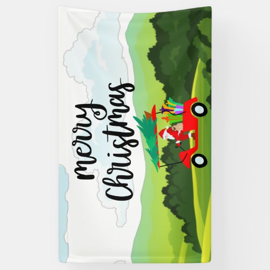 サンタクロースはクリスマス休暇でゴルフをしている 横断幕 (縦)